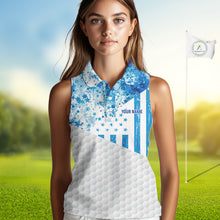 Load image into Gallery viewer, White And Blue American Flag Sleeveless Golf Polos Shirts For Women Custom Patriotic Golf Attire NYN2913