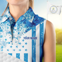 Load image into Gallery viewer, White And Blue American Flag Sleeveless Golf Polos Shirts For Women Custom Patriotic Golf Attire NYN2913