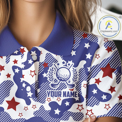 Womens Golf Polo Shirt Camouflage US Flag Custom Patriotic Golf Team Shirts For Women, Golf Gifts NYN2916