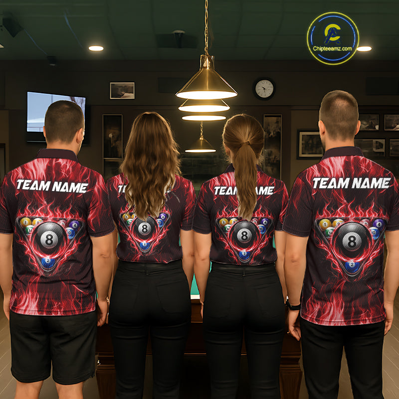 Custom Red Flaming Dragon 8 Ball Billiard Polo Shirts For Women, Dragon Billiard Pool Team Shirt NYN3291