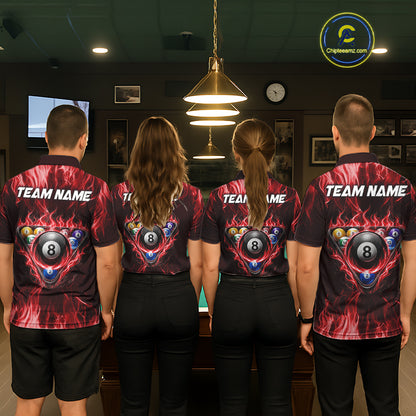 Custom Red Flaming Dragon 8 Ball Billiard Polo Shirts For Women, Dragon Billiard Pool Team Shirt NYN3291