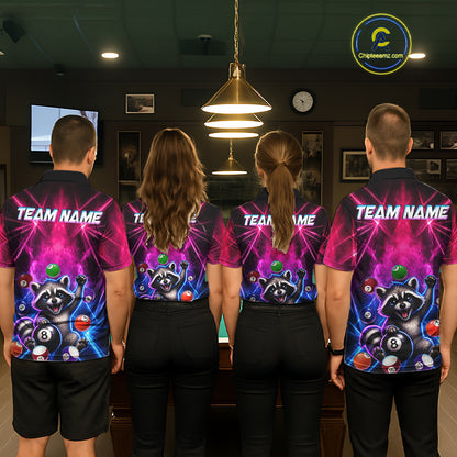 Funny Raccoon 8 Ball Pool Pink & Blue Smokes Women Polo Shirts Custom Billiard Apparel, Billiard Gifts NYN3295