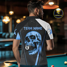 Load image into Gallery viewer, Black And Blue Grunge Skull 8 Ball Billiard Pool Shirts For Men Custom Skull Billiard Team Apparel NYN3299