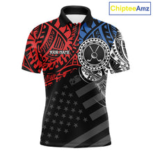 Load image into Gallery viewer, Men's American flag tribal golf polo shirt, red blue white golf apparel, patriotic golf shirt, tribal golf team uniform