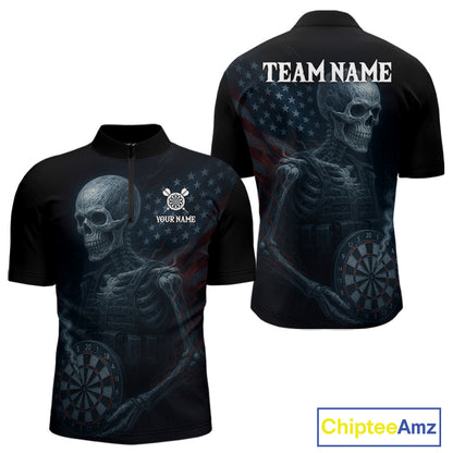 Custom Patriotic Men Darts Shirt Personalized US Flag Skull Dartboard Outfit Dart Team Shirts NYN1168