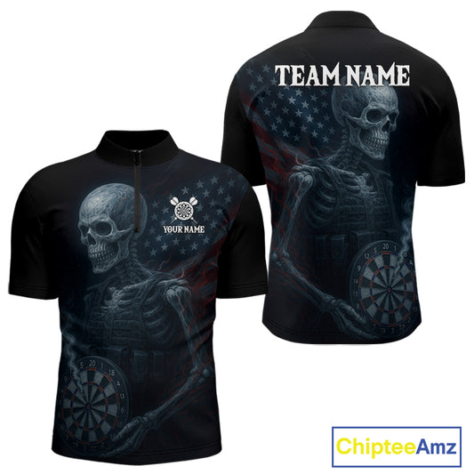 Custom Patriotic Men Darts Shirt Personalized US Flag Skull Dartboard Outfit Dart Team Shirts NYN1168