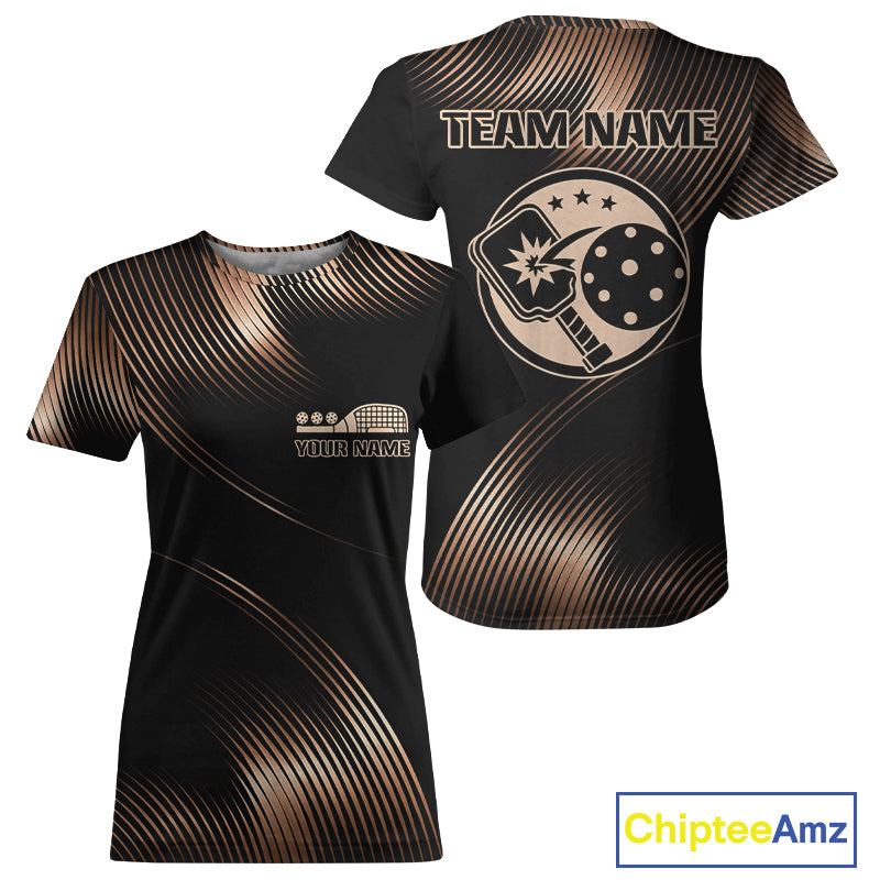 Custom Women Pickleball T-Shirt Personalized Pickleball Paddle For Gold Pickleball Lovers NYN1172