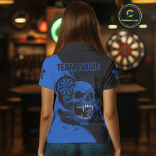 Load image into Gallery viewer, Custom Blue Horror Skull Smokes Dartboard Women Polo Dart Shirt Grunge Dart Jerseys NYN2028