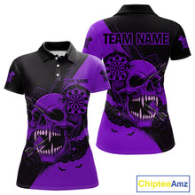 Load image into Gallery viewer, Custom Purple Horror Skull Smokes Dartboard Women Polo Dart Shirt Grunge Dart Jerseys NYN2029