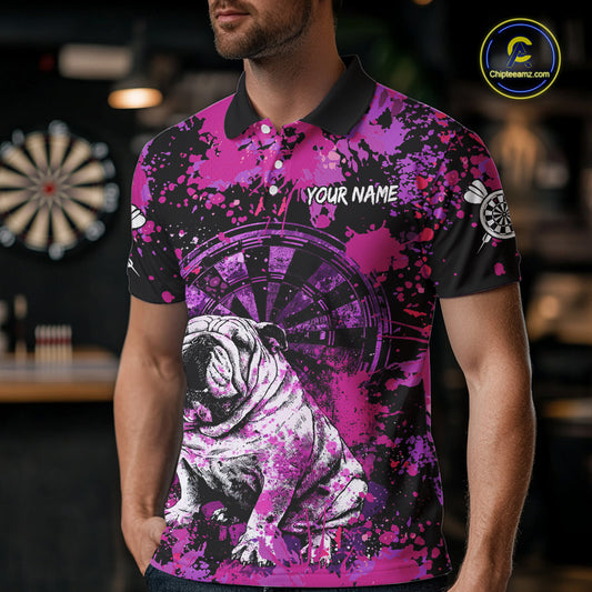 Custom Purple Splash Funny Bulldog Men Darts Polo League Shirts Splatter Dart Team Jerseys NYN2254