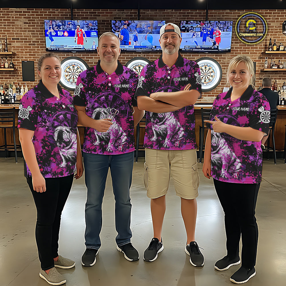 Custom Purple Splash Funny Bulldog Women Darts Polo League Shirts Splatter Dart Team Jerseys NYN2254