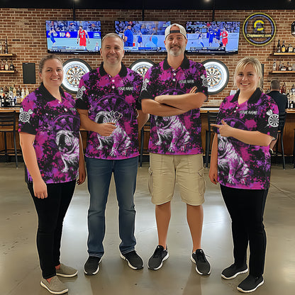 Custom Purple Splash Funny Bulldog Women Darts Polo League Shirts Splatter Dart Team Jerseys NYN2254