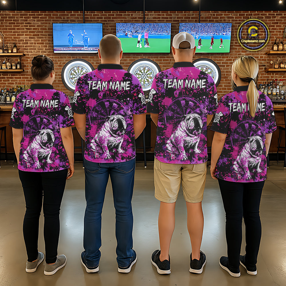 Custom Purple Splash Funny Bulldog Women Darts Polo League Shirts Splatter Dart Team Jerseys NYN2254