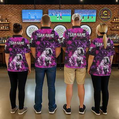 Custom Purple Splash Funny Bulldog Women Darts Polo League Shirts Splatter Dart Team Jerseys NYN2254
