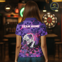 Load image into Gallery viewer, Pink &amp; Purple Splatter Funny Lazy Bulldog Custom Women Darts Polo Shirts Dart League Jerseys NYN2256