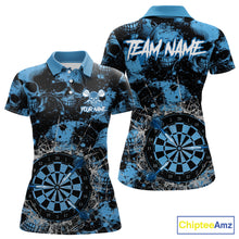 Load image into Gallery viewer, Blue Grunge Skull Cracked Glass Dartboard Custom Women Darts Polo Shirts Dart Team Jerseys NYN2258