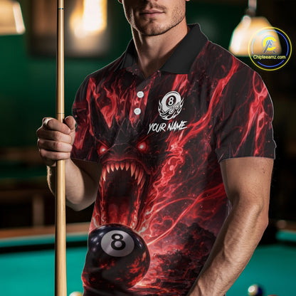 Dragon 3D Pool 8 Ball Men's Billiard Shirt Custom Red Flaming Billiard Team League Attire NYN2546