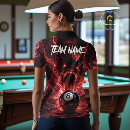Dragon 3D Pool 8 Ball Women's Billiard Shirt Custom Red Flaming Billiard Team League Attire NYN2546