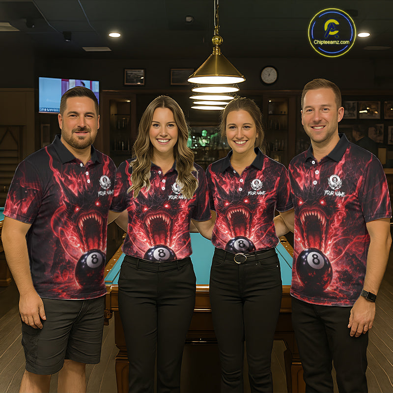 Dragon 3D Pool 8 Ball Women's Billiard Shirt Custom Red Flaming Billiard Team League Attire NYN2546