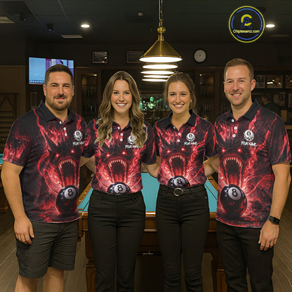 Dragon 3D Pool 8 Ball Women's Billiard Shirt Custom Red Flaming Billiard Team League Attire NYN2546