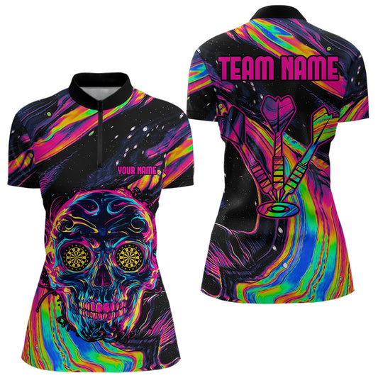 Colorful Psychedelic Skull Custom Dart Shirts For Women, Dart Team Jerseys NYN0020
