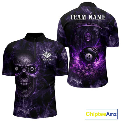 Purple Grim Reaper Billiard Shirts For Men Custom Smoke Skull Flame League Billiard Jerseys NYN2919