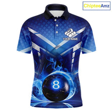 Load image into Gallery viewer, Personalized Blue &amp; Silver Billiard 3D Shirts For Men Ball 8 Flame Billiard Jerseys For Gifts NYN2923