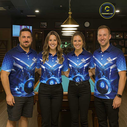 Personalized Blue & Silver Billiard 3D Shirts For Men Ball 8 Flame Billiard Jerseys For Gifts NYN2923