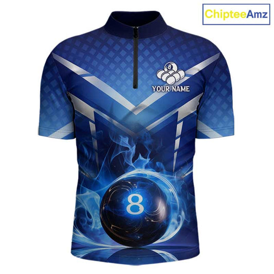 Personalized Blue & Silver Billiard 3D Shirts For Men Ball 8 Flame Billiard Jerseys For Gifts NYN2923