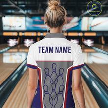 Load image into Gallery viewer, Red, Blue And Gray Bowling Pin Jerseys For Women Custom Bowling Polo 1/4-Zip Shirt, Gift For Bowlers NYN3125