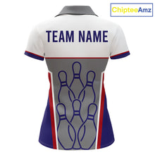 Load image into Gallery viewer, Red, Blue And Gray Bowling Pin Jerseys For Women Custom Bowling Polo 1/4-Zip Shirt, Gift For Bowlers NYN3125