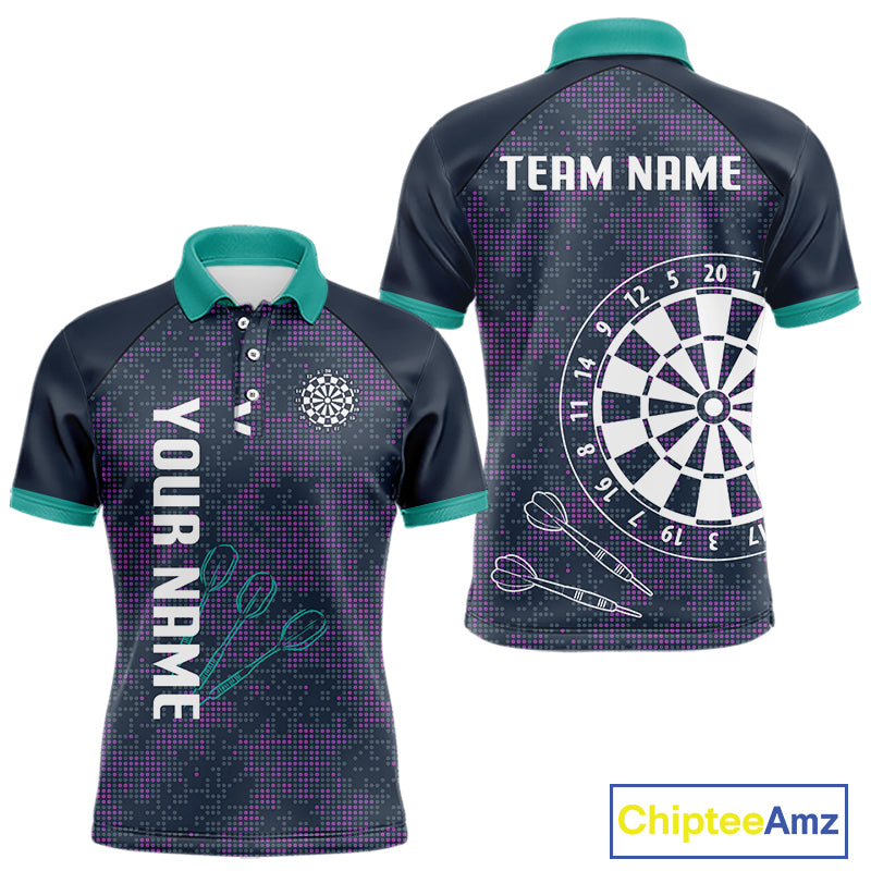 Purple Darts Shirt For Men With Dartboard And Arrows - Custom Team & Player Name NYN0343