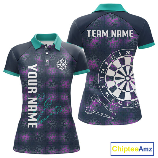 Purple Darts Shirt For Women With Dartboard And Arrows - Custom Team & Player Name NYN0343