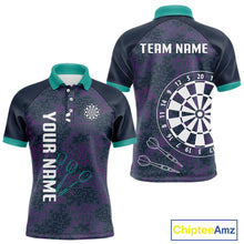 Load image into Gallery viewer, Purple Darts Shirt For Men With Dartboard And Arrows - Custom Team &amp; Player Name NYN0343