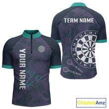 Load image into Gallery viewer, Purple Darts Shirt For Men With Dartboard And Arrows - Custom Team &amp; Player Name NYN0343