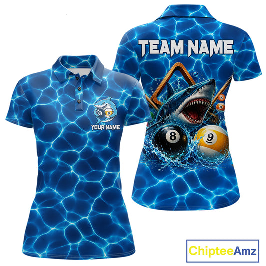 Lightning blue shark billiard polo shirt for women custom 8 ball and 9 ball jersey