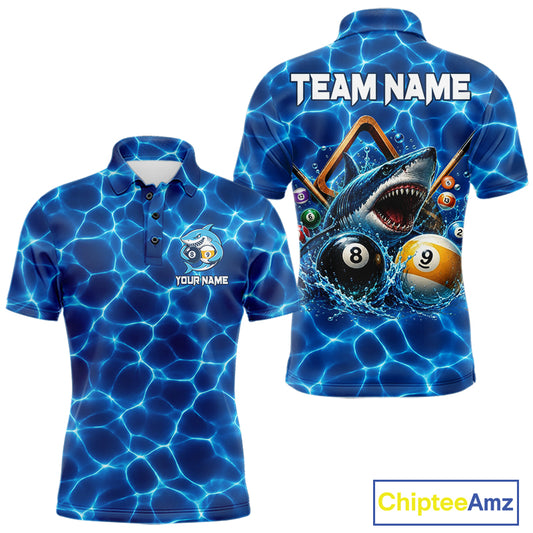 Lightning blue shark billiard polo shirt for men custom 8 ball and 9 ball jersey