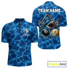 Load image into Gallery viewer, Lightning blue shark billiard 1/4-zip shirt for men custom 8 ball and 9 ball jersey