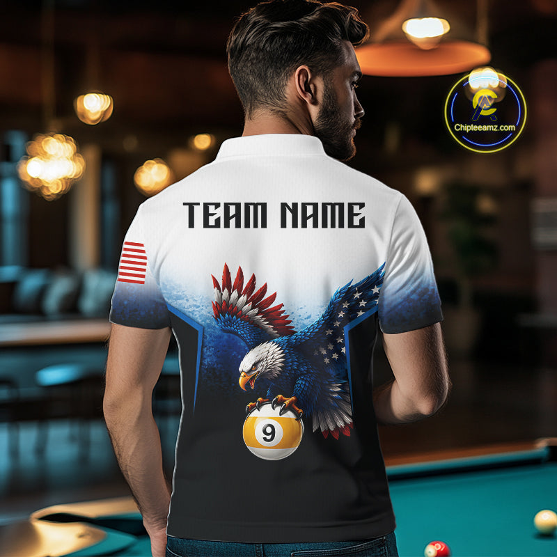 Grunge Blue Funny Eagle 8 Ball & 9 Ball Mens Billiard Shirts Custom Patriotic Billiard Team Attire NYN3307