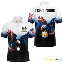 Load image into Gallery viewer, Grunge blue eagle 8 ball 9 ball billiard polo shirt for men patriotic team apparel