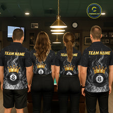 Load image into Gallery viewer, Personalized Gold Crown 8 Ball Mens Billiard Pool Shirts Custom Fire Flame Billiard Jersey | White NYN3310
