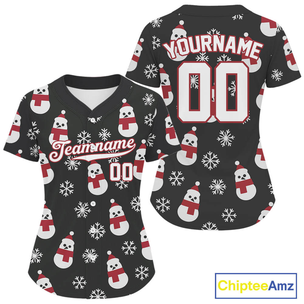 Custom Black And White Snowflake Christmas Women Baseball Jerseys Xmas Baseball Shirt NYN1191
