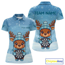 Load image into Gallery viewer, Reindeer Snowflakes Darts Shirt Custom Women Polo Dart Jerseys Funny Xmas Dart Jerseys NYN2043