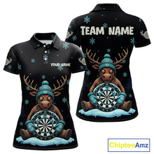 Load image into Gallery viewer, Custom Blue Snowflake Reindeer Ice Dartboard Women Polo Dart Jerseys Dart Gifts NYN2044