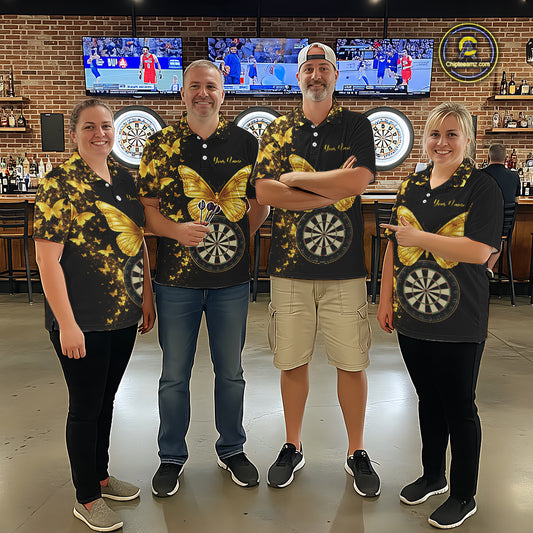 Gold Butterfly 3D Dartboard Custom Men Darts Quarter-Zip League Shirts Dart Team Jerseys NYN2262