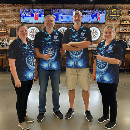Blue Light Butterflies Skull Dartboard Custom Women Darts Polo Shirts Dart League Jerseys NYN2263
