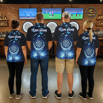 Blue Light Butterflies Skull Dartboard Custom Women Darts Polo Shirts Dart League Jerseys NYN2263