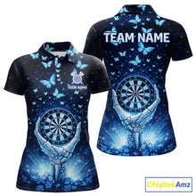 Load image into Gallery viewer, Blue Light Butterflies Skull Dartboard Custom Women Darts Polo Shirts Dart League Jerseys NYN2263
