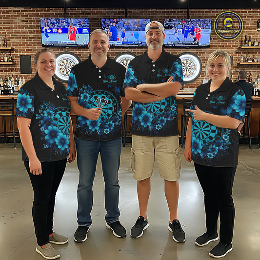Blue Flowers & Butterfly Dartboard Custom Men Darts Quarter-Zip Shirts Dart League Jerseys NYN2265