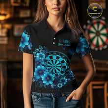 Load image into Gallery viewer, Blue Flowers &amp; Butterfly Dartboard Custom Women Darts Polo Shirts Dart League Jerseys NYN2265